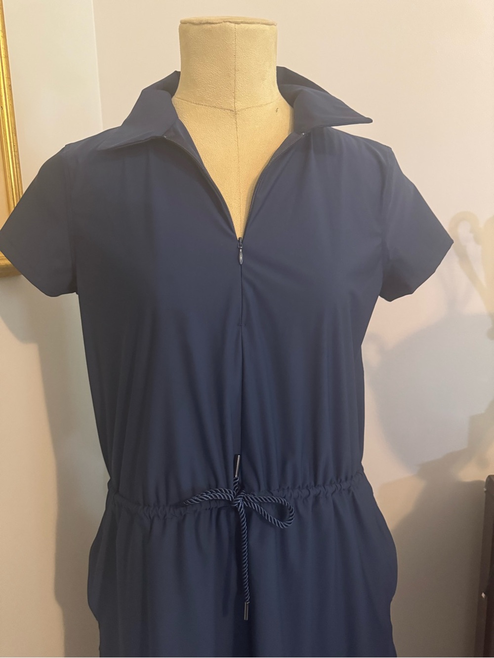 Spanx Navy Short-Sleeve Active Dress with Drawstring Waist Size Small - Picture 5 of 6